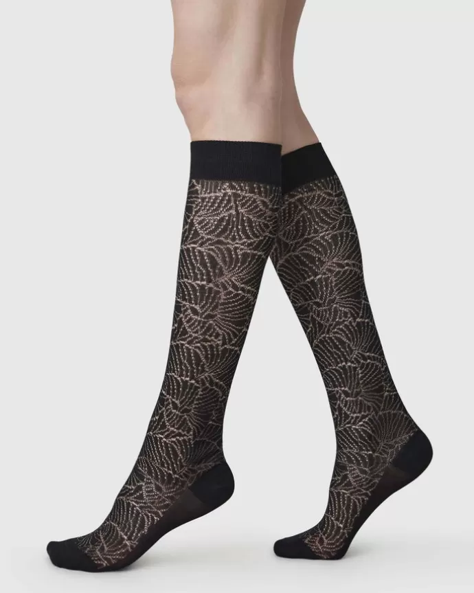 Outlet Swedish Stockings Alba Ginkgo Knee-Highs Black