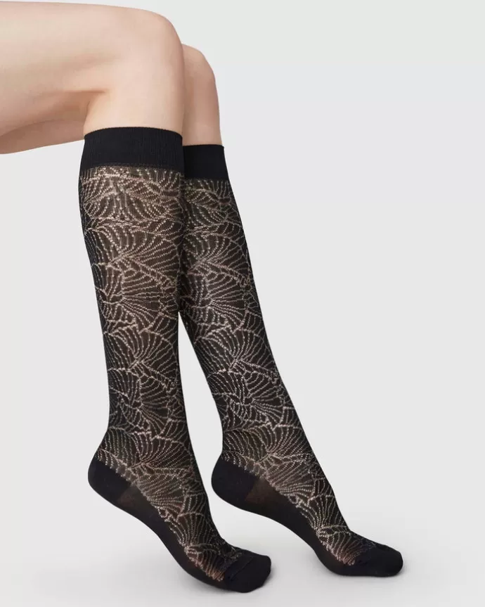 Outlet Swedish Stockings Alba Ginkgo Knee-Highs Black