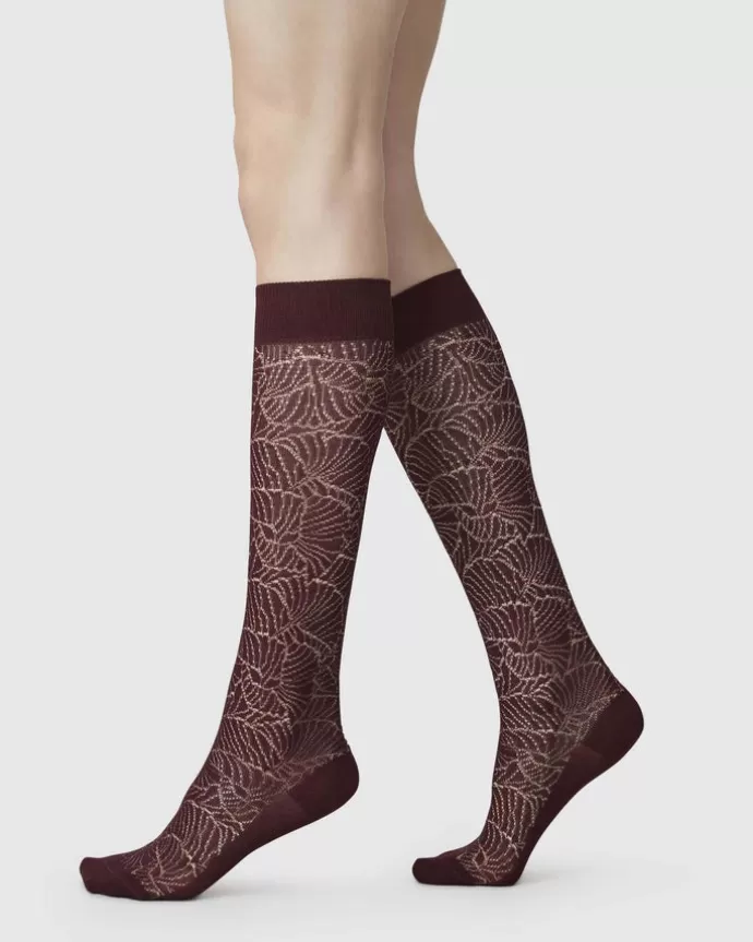 Cheap Swedish Stockings Alba Ginkgo Knee-Highs Wine