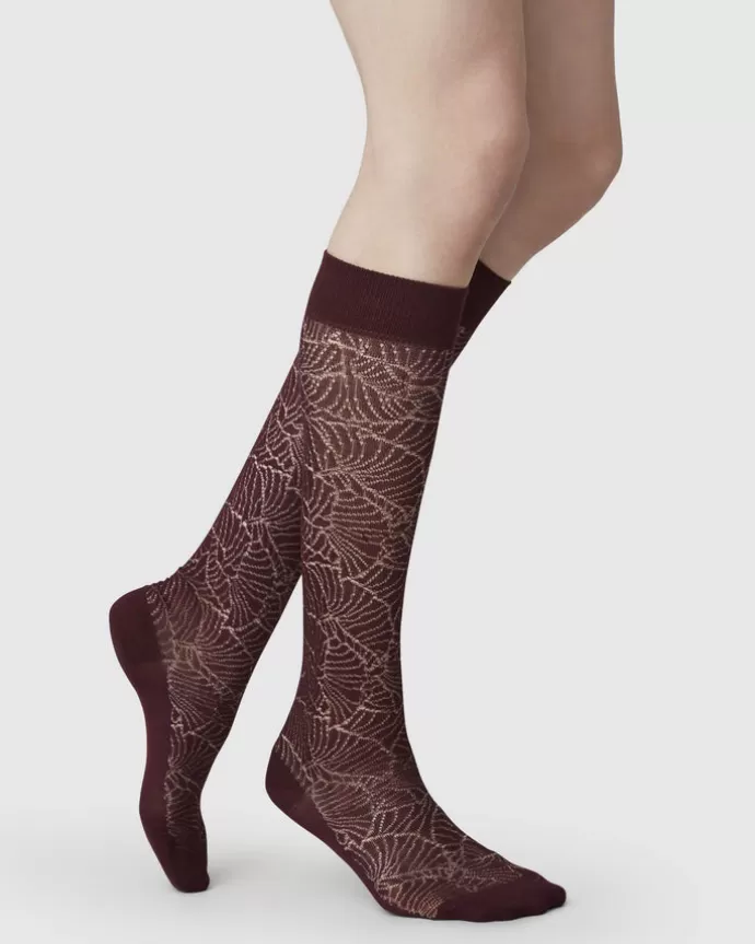 Cheap Swedish Stockings Alba Ginkgo Knee-Highs Wine