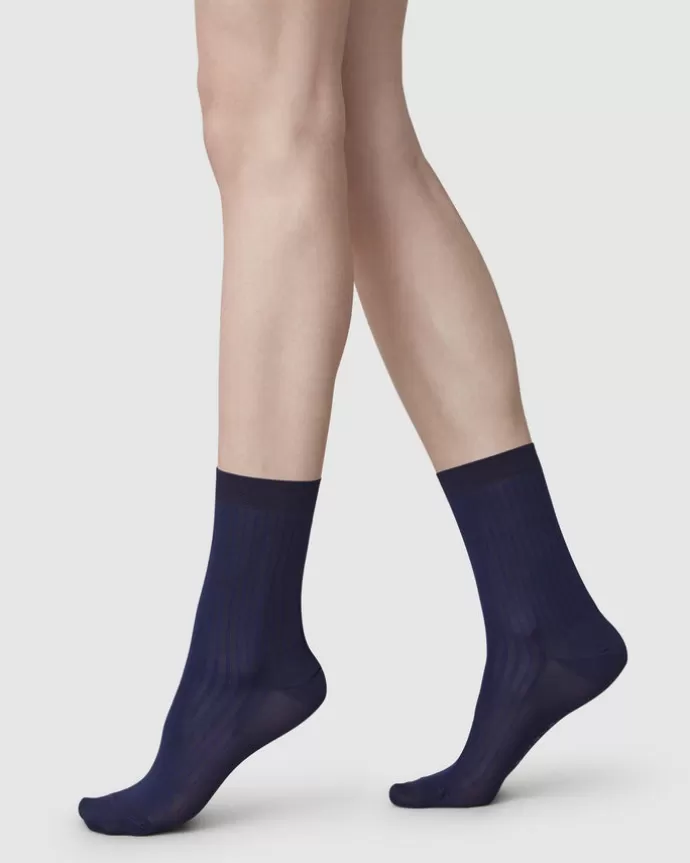 Outlet Swedish Stockings Alexa Silk Touch Socks Navy