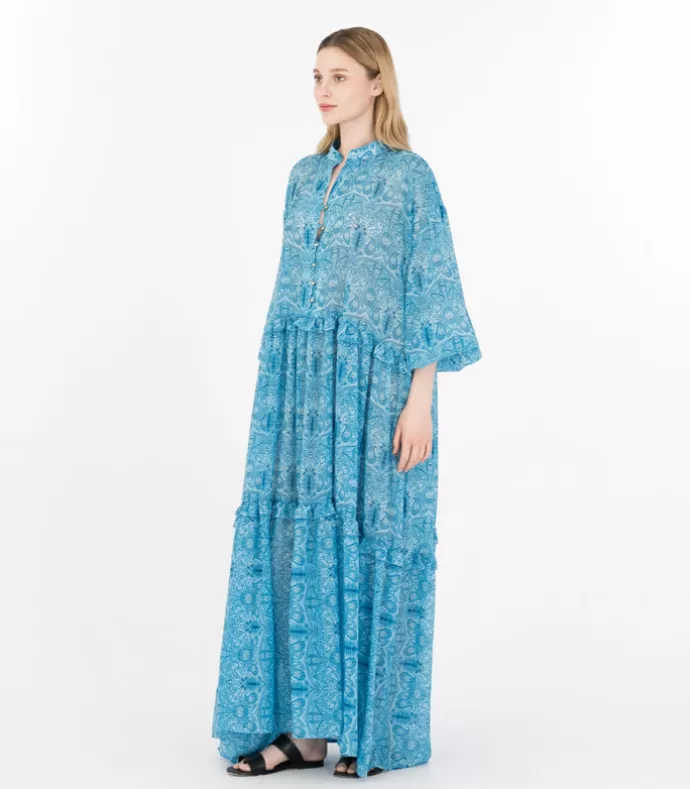 Elizabeth LaGre Aquarium Print Maxi Voluminous Dress