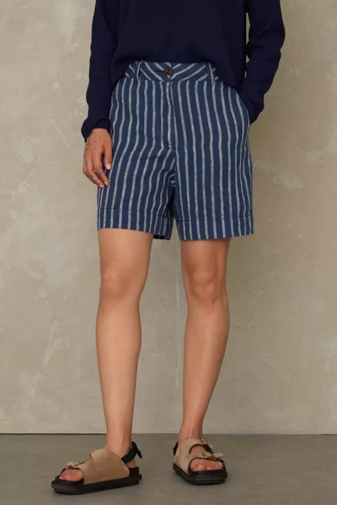 Kings Of Indigo Bangja Linen Shorts Navy Stripe