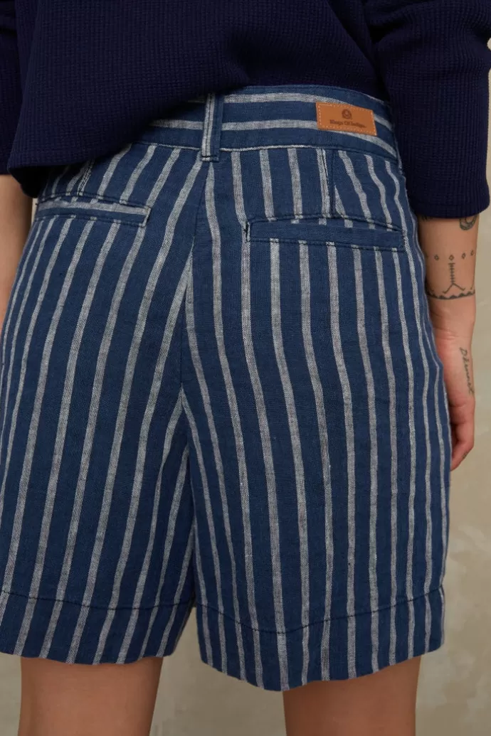 Kings Of Indigo Bangja Linen Shorts Navy Stripe