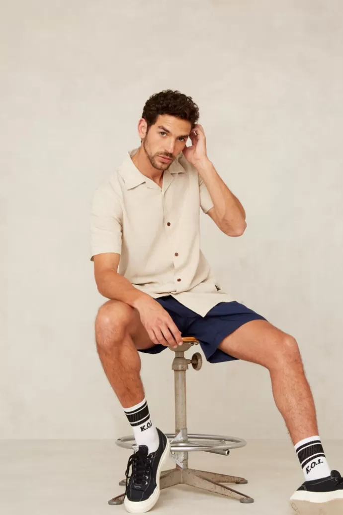 Clearance Kings Of Indigo Cronus Shorts Worker Blue Linen Mix