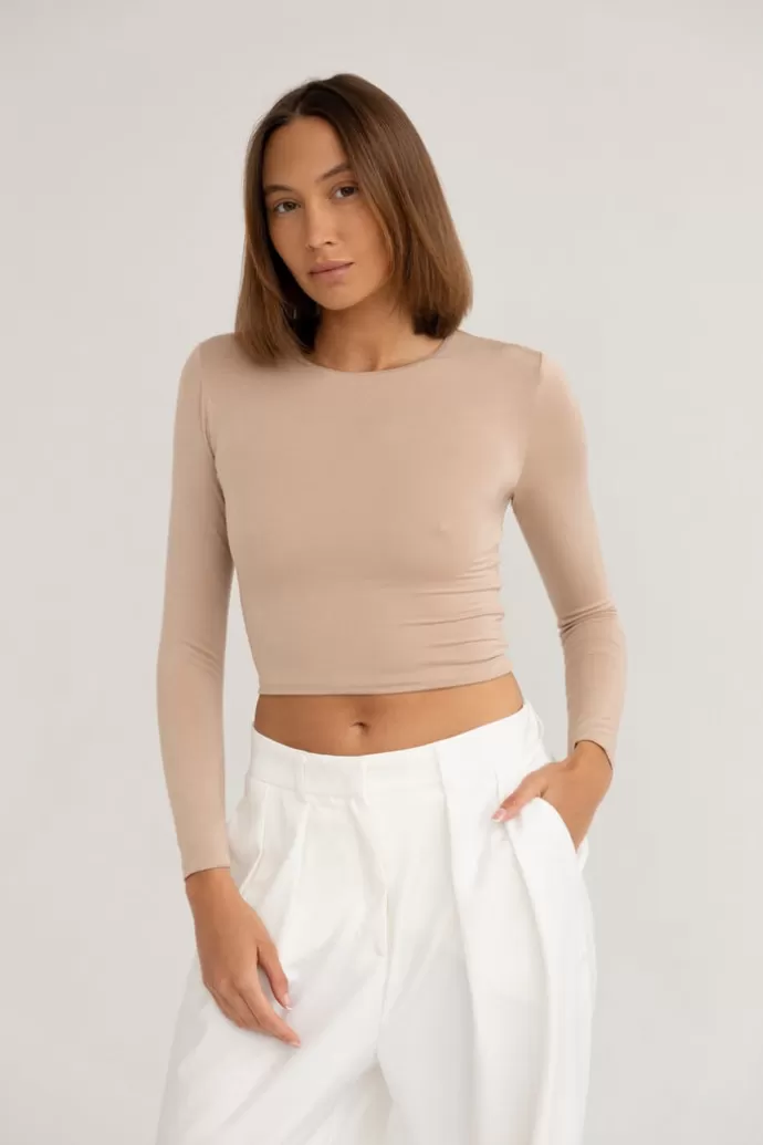 Online Saint Body Crop Top Neulottu Beige