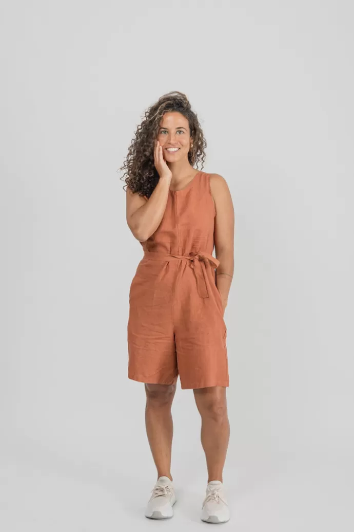 Sale Näz Daisy Linen Romper Terracotta