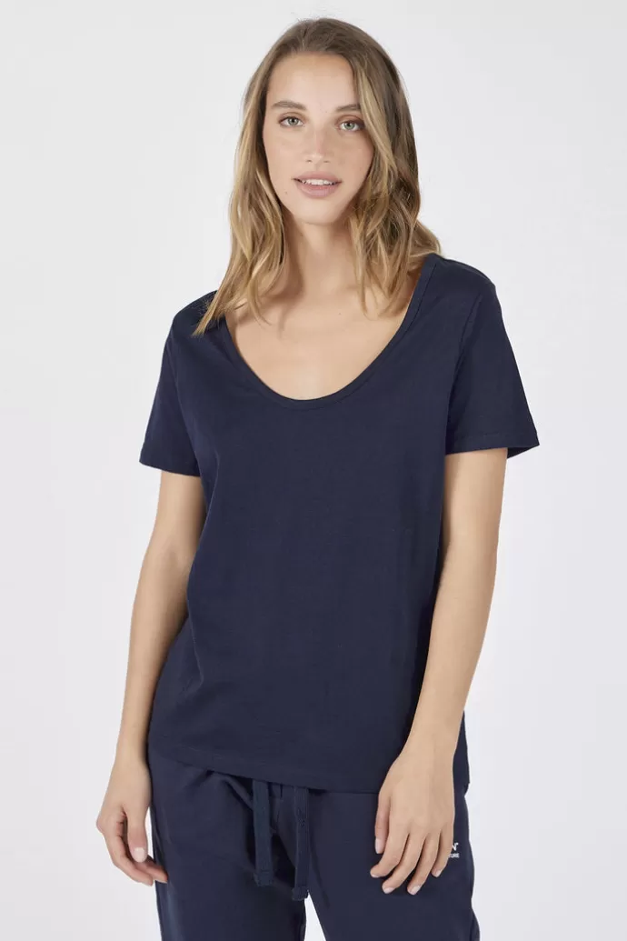 Outlet Off With Nature Deep Neck Jersey T-Shirt Blue