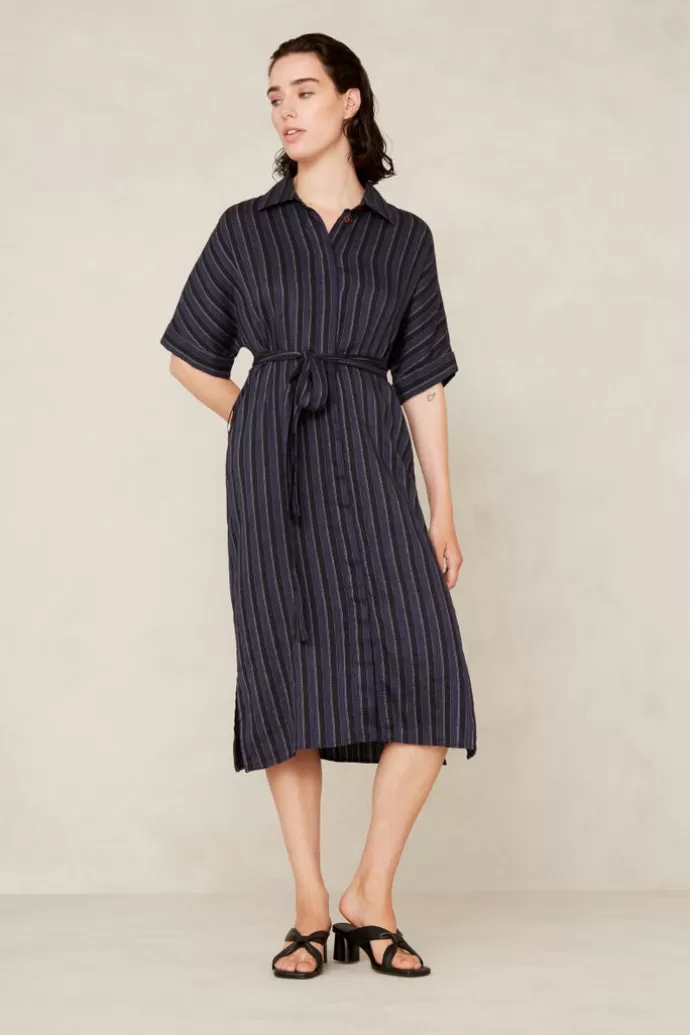 Kings Of Indigo Dione Linen Dress Blue Stripe