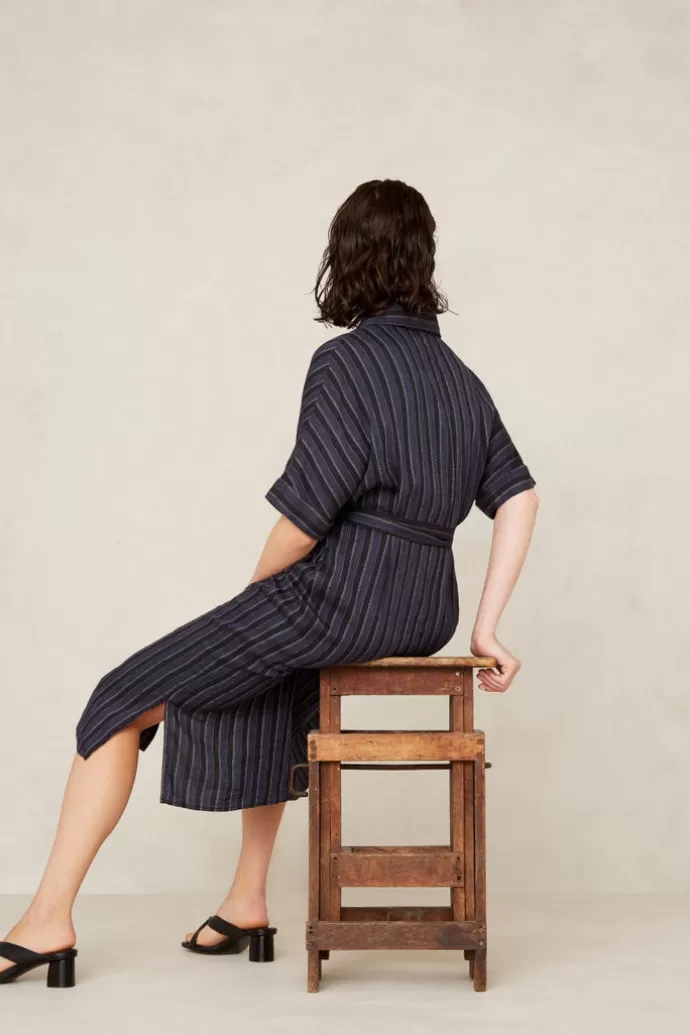 Kings Of Indigo Dione Linen Dress Blue Stripe