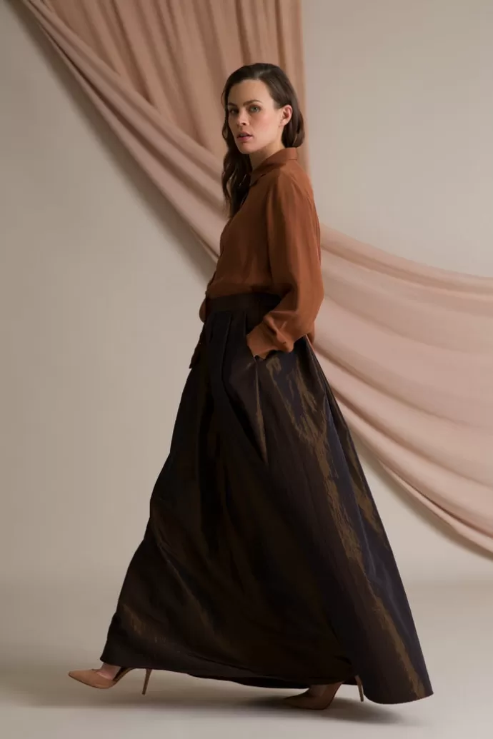 VOGLIA Elena Wide Hem Maxi Skirt Dark Brown