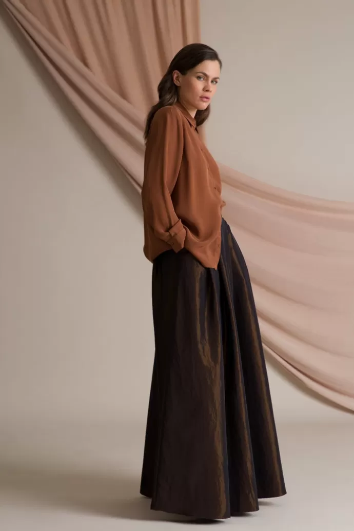 VOGLIA Elena Wide Hem Maxi Skirt Dark Brown