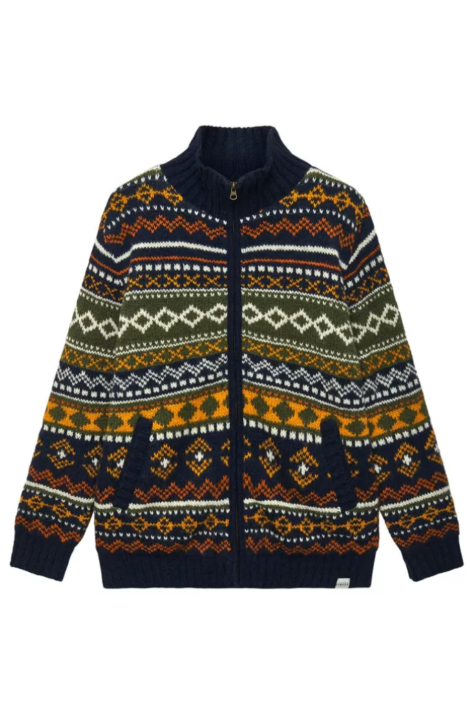 Discount KOMODO Fair Isle Fleece Lined Wool Jacket Navy