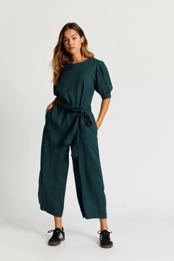 KOMODO Faye Organic Linen Jumpsuit Teal Green