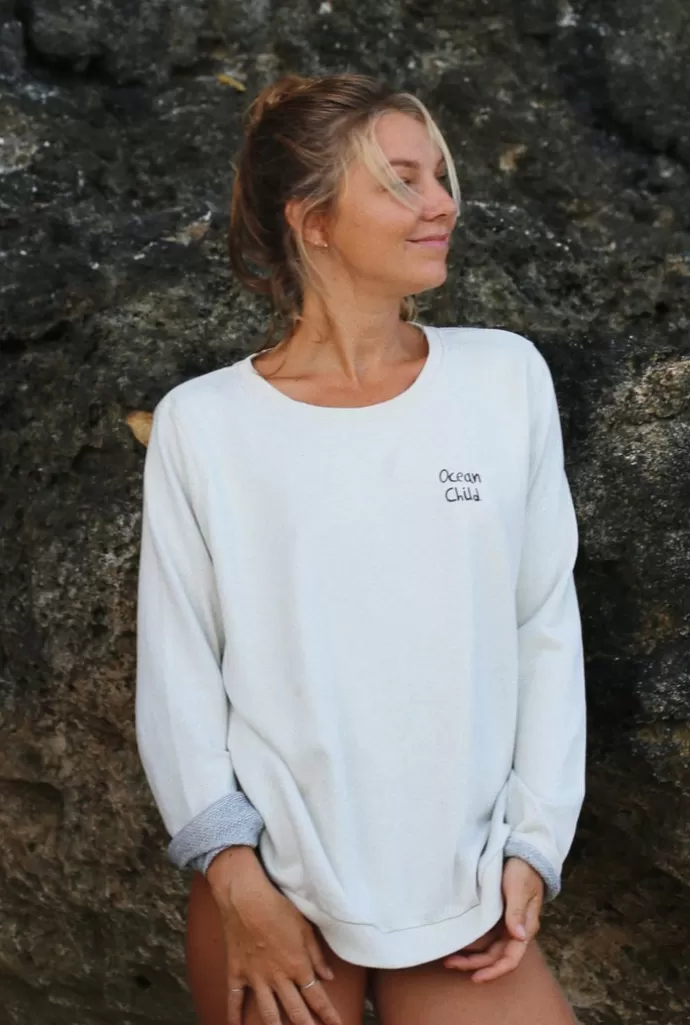 Vanilla Sand Feel Good Sweater Embroided Ocean Ecru