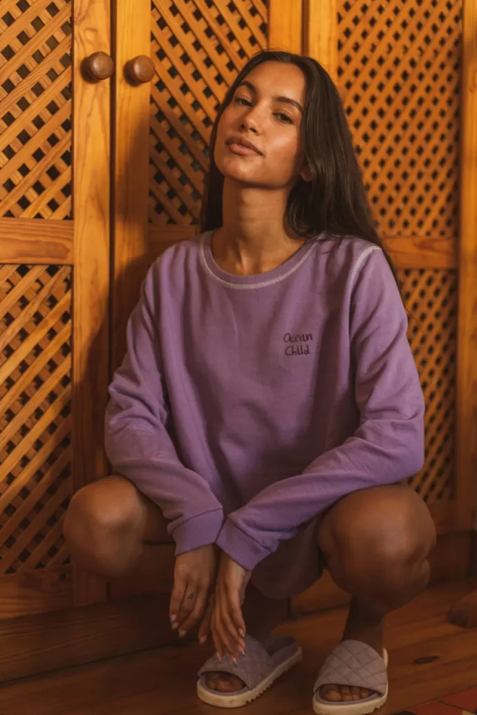 Vanilla Sand Feel Good Sweater Embroided Ocean Purple