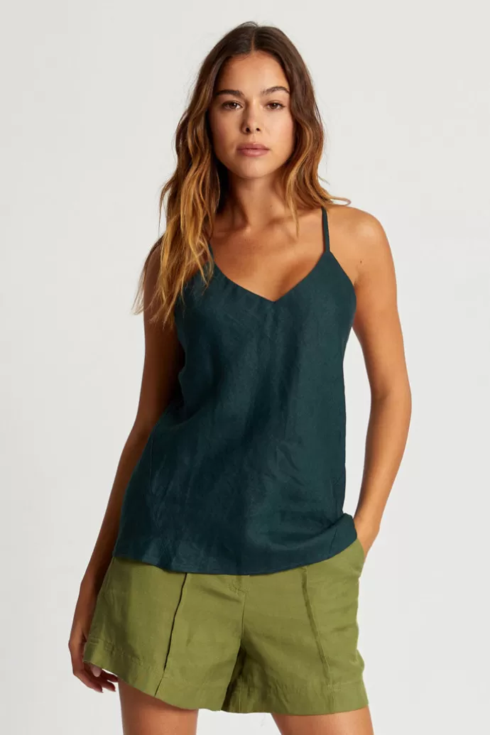 New KOMODO Fleur Linen Camisole Teal Green