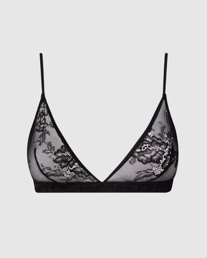 Outlet UNDERSTATEMENT Floral Lace Satin Triangle Bralette Black