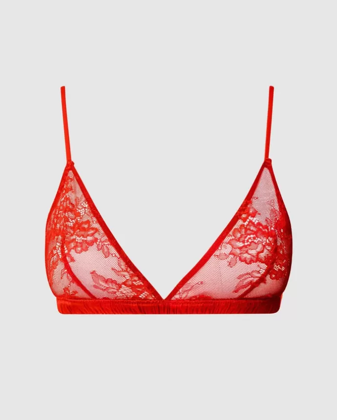 Cheap UNDERSTATEMENT Floral Lace Satin Triangle Bralette Fiery Red