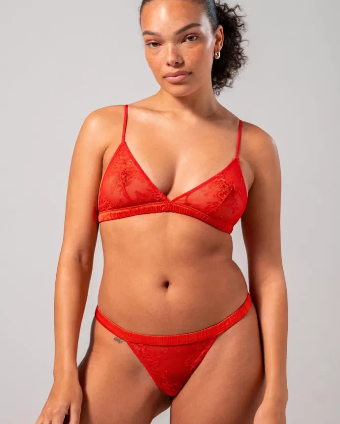 Cheap UNDERSTATEMENT Floral Lace Satin Triangle Bralette Fiery Red