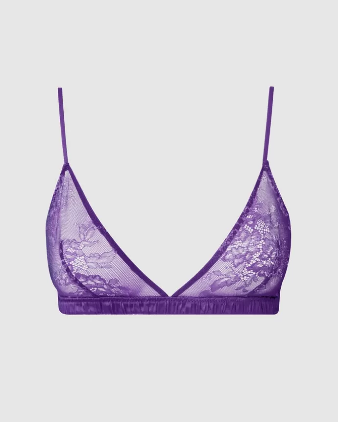 Clearance UNDERSTATEMENT Floral Lace Satin Triangle Bralette Lilac