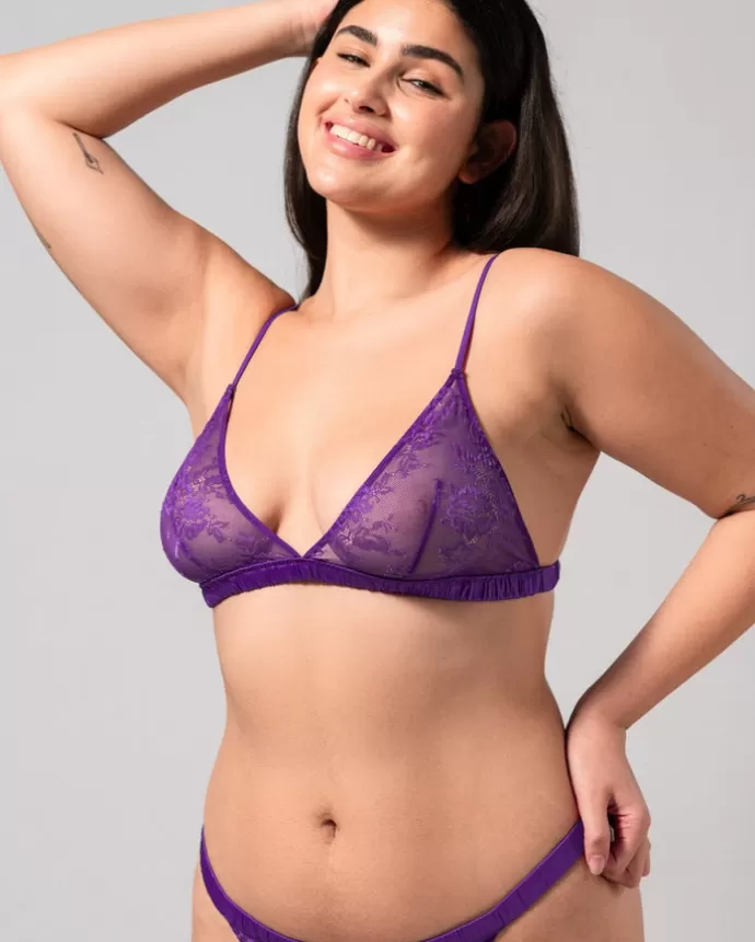 Clearance UNDERSTATEMENT Floral Lace Satin Triangle Bralette Lilac