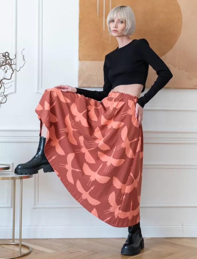 YO ZEN Flow Skirt Cranes Terracotta