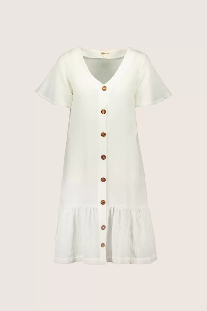 KAIKO Frill Button Dress White