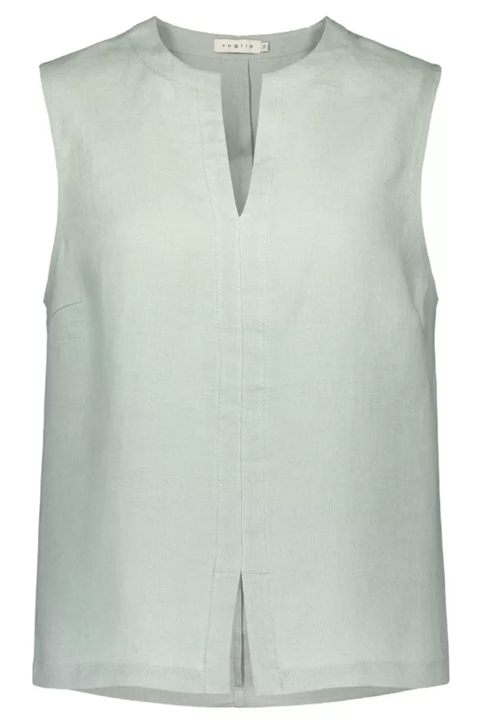 New VOGLIA Grace Linen Top Aqua