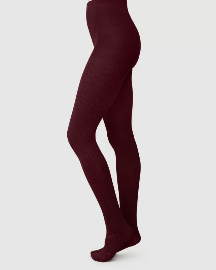 Outlet Swedish Stockings Hedda Chevron Tights Wine