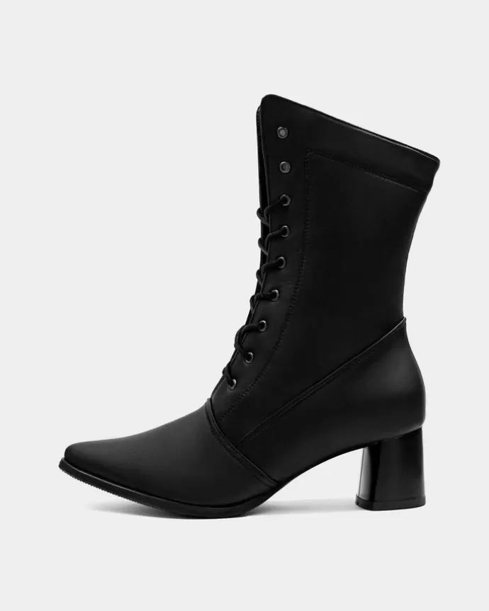 Online BOHEMA High Cactus Leather Boots Black