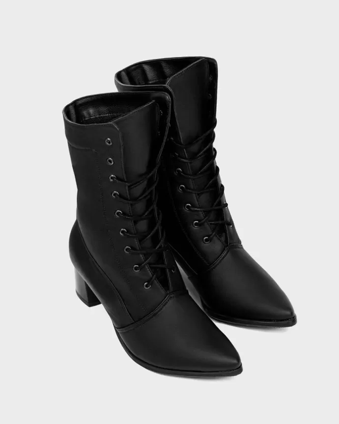 Online BOHEMA High Cactus Leather Boots Black