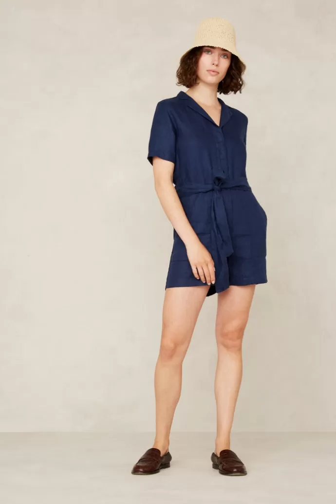 Sale Kings Of Indigo Janelle Linen Playsuit Worker Blue