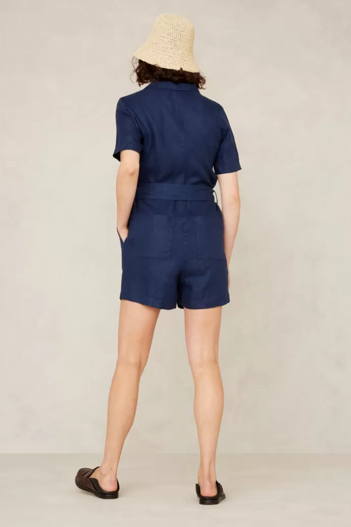 Sale Kings Of Indigo Janelle Linen Playsuit Worker Blue