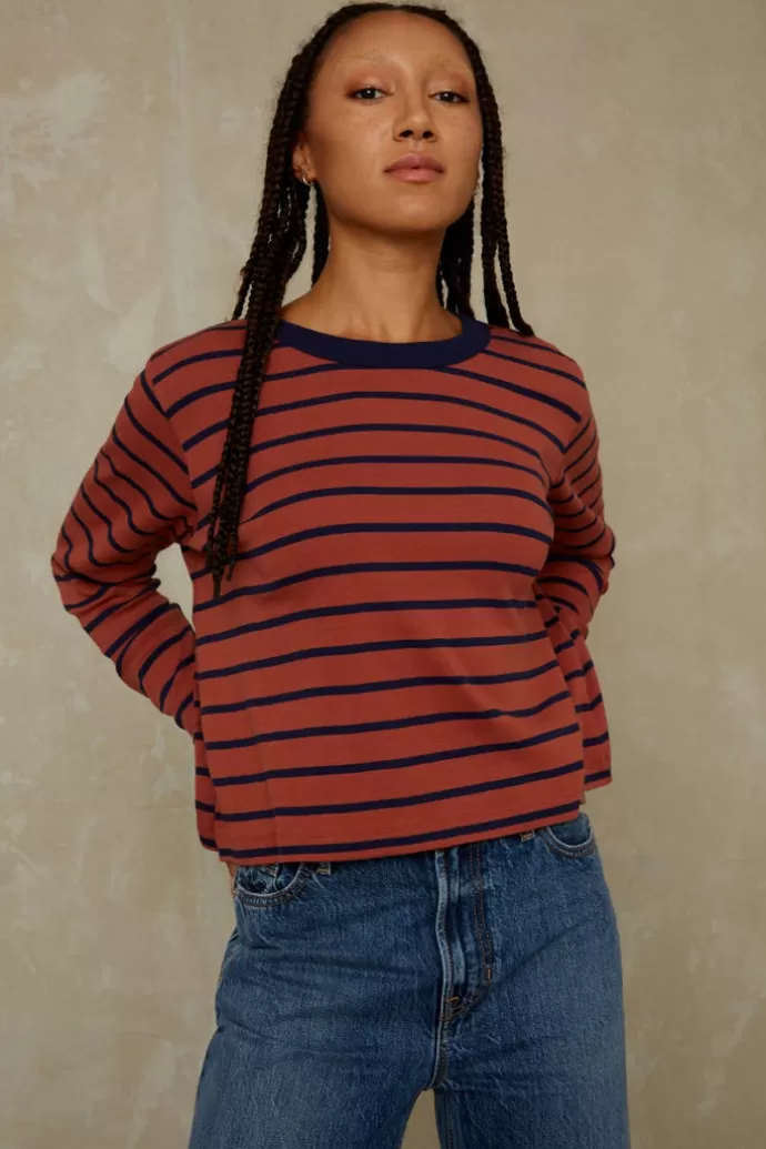 Fashion Kings Of Indigo Jessamine Shirt Breton Stripe Terracotta