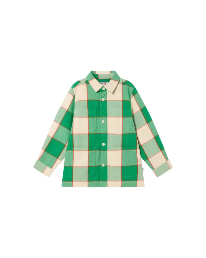 Clearance Thinking MU Kids' Kiwi Overshirt Green Checks