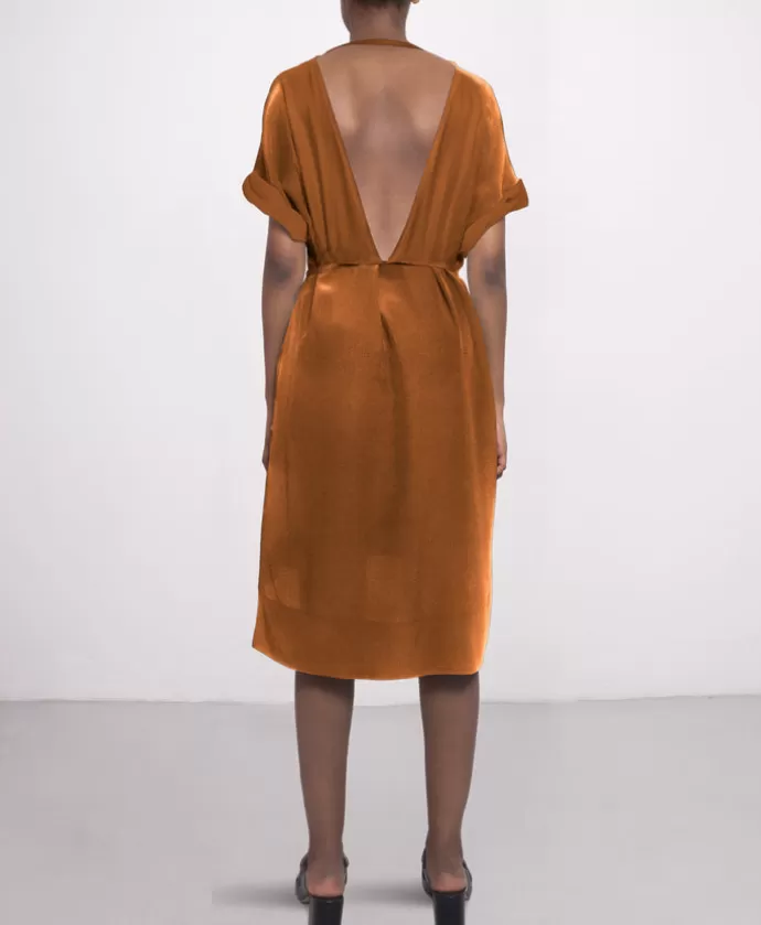 Studio Heijne Knee-Length Silk Dress Cashew Cognac