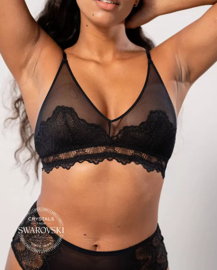 Hot UNDERSTATEMENT Kristalli Mesh Kolmiobralette Saboteur Musta