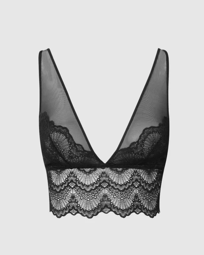 Sale UNDERSTATEMENT Kristalli Mesh Plunge Bralette Toppi Saboteur Musta