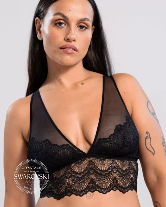 Sale UNDERSTATEMENT Kristalli Mesh Plunge Bralette Toppi Saboteur Musta