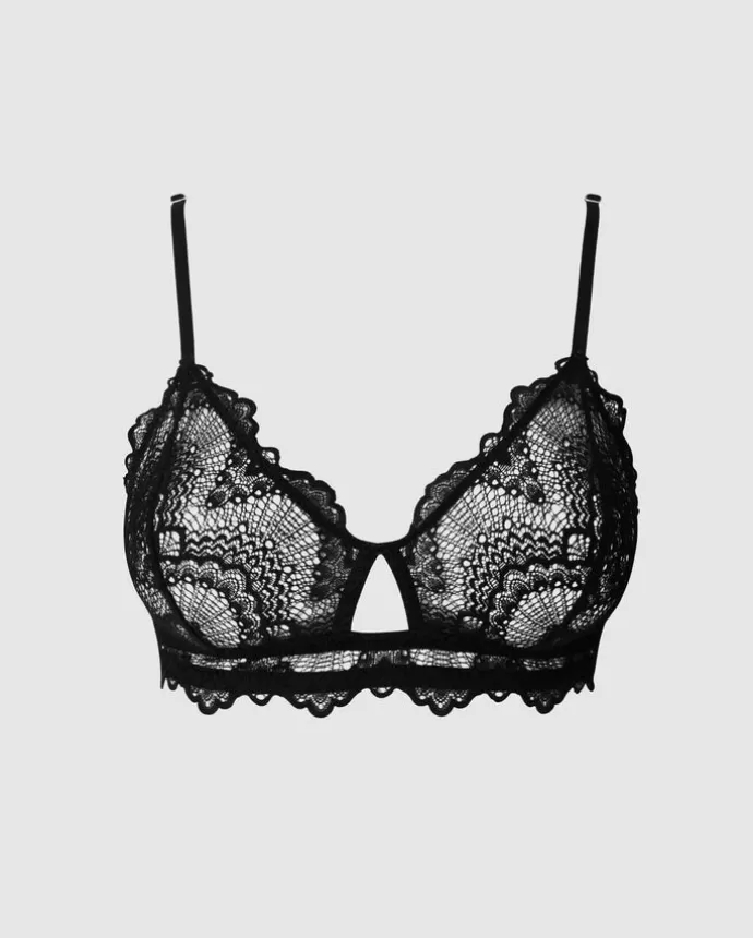 Fashion UNDERSTATEMENT Lace Cut-Out Triangle Bralette Black