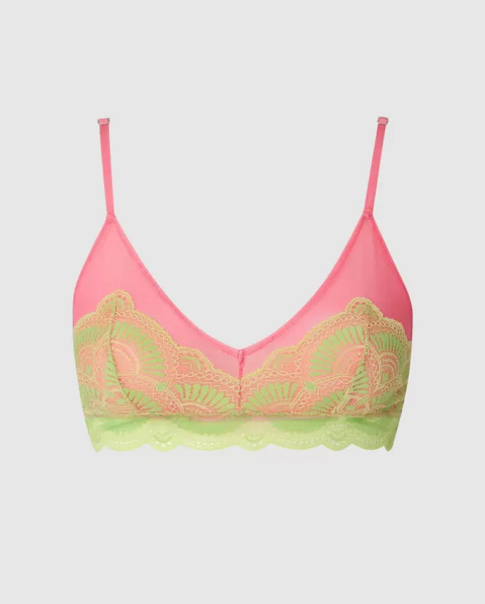 Online UNDERSTATEMENT Lace Mesh Triangle Bralette Lime/Pink