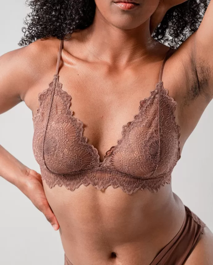 Cheap UNDERSTATEMENT Lace Triangle Bralette 001 Cacao