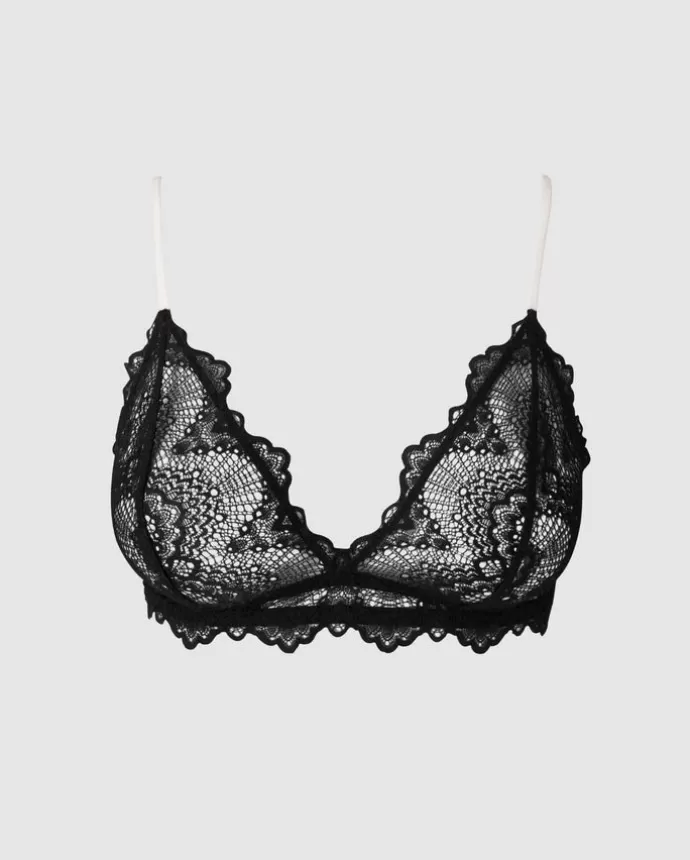 Fashion UNDERSTATEMENT Lace Triangle Bralette Black/White