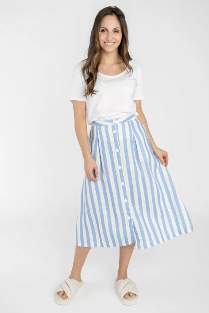 STORY OF MINE Linen Striped Midi Skirt