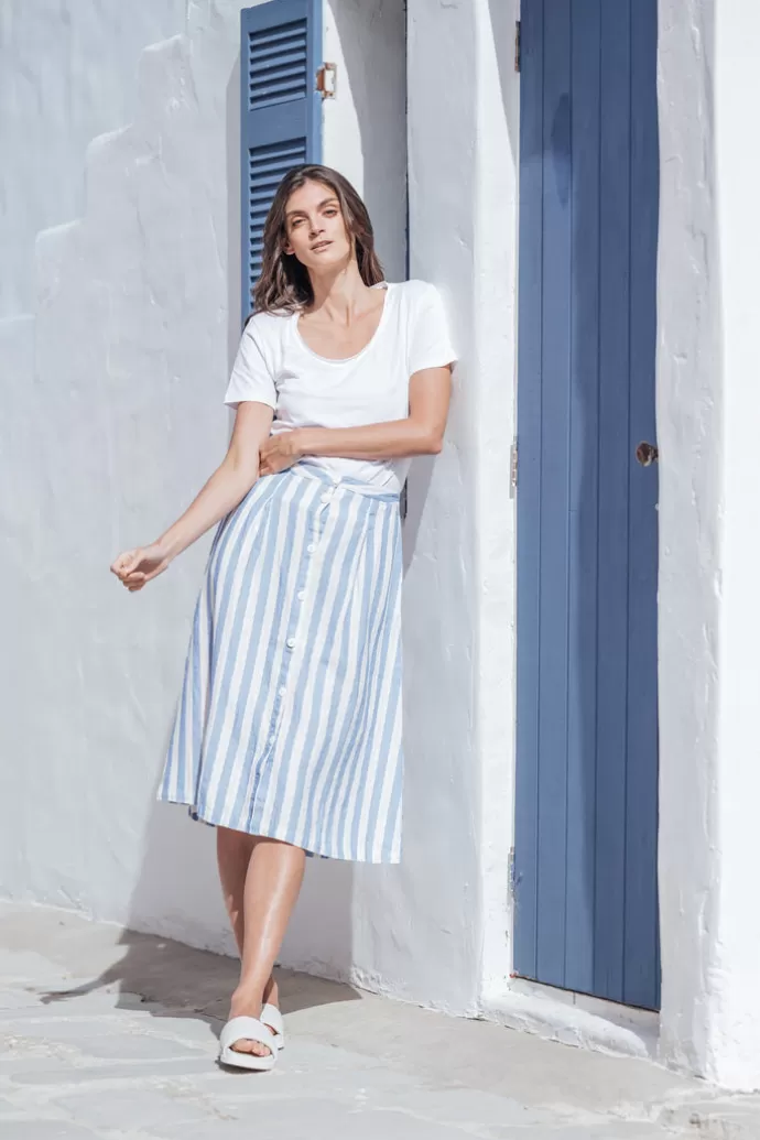 STORY OF MINE Linen Striped Midi Skirt