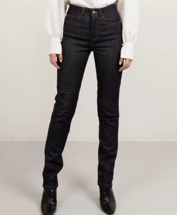 Studio Heijne Long Denim Tummansininen & Tabacco Stitch