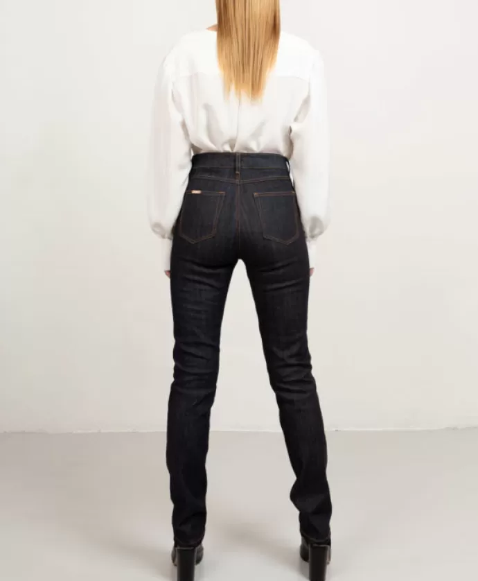 Studio Heijne Long Denim Tummansininen & Tabacco Stitch