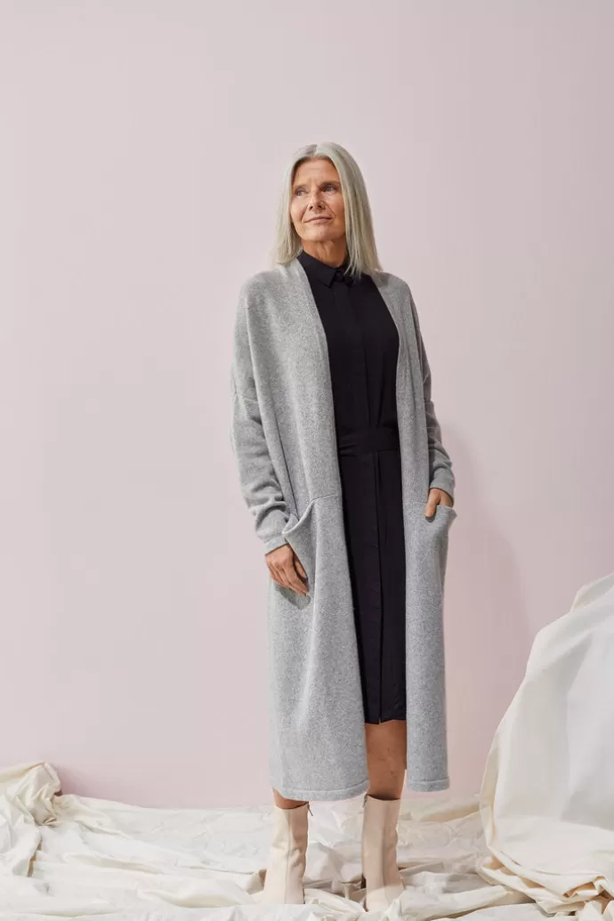 Papu Long Split Cardigan Melange Grey