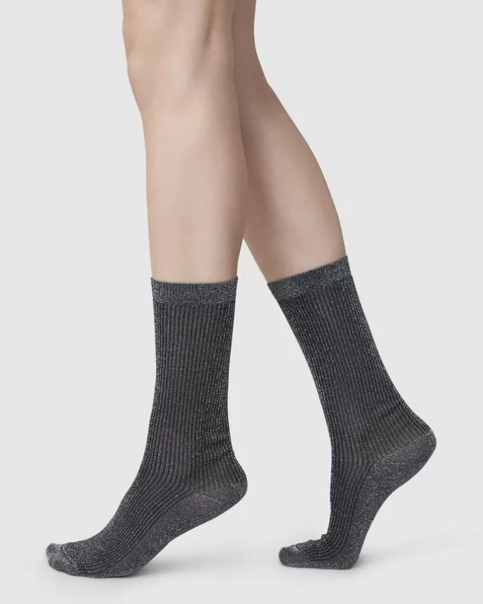 New Swedish Stockings Magda Shimmery Socks Black